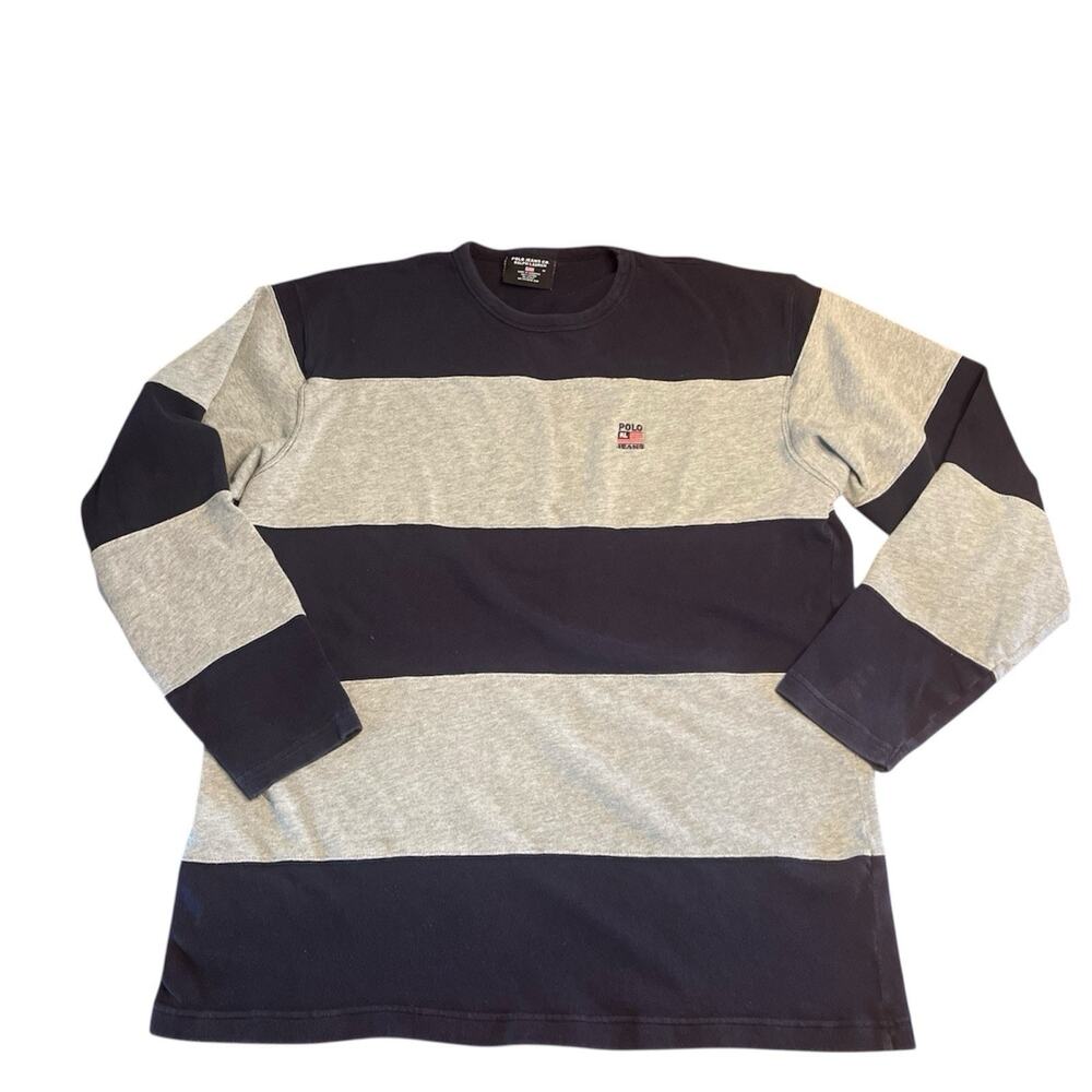 Ralph Lauren Polo Jeans Co Oversized Knit Shirt Mens M Gray Navy Vintage